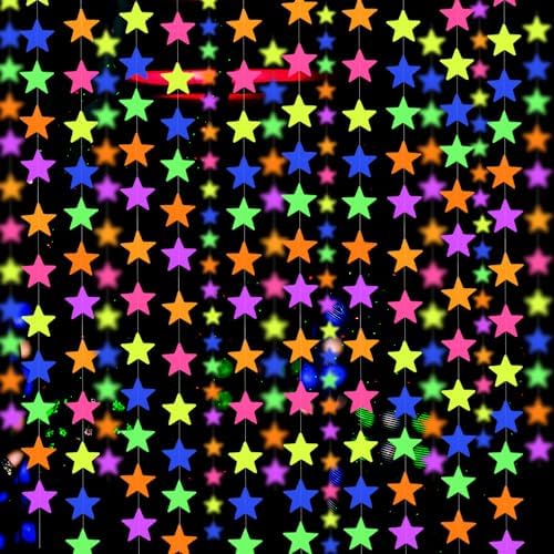 120feet UV Star Paper Neon Garland Neon Streamers Black Light Neon Decorations for Dark Glow Party UV Reactive Neon Party Favors Glow in The Dark Party Supplies for Party Wedding Birthday Banners by WELITTCON