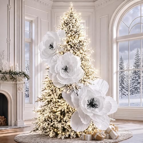 Giegxin 3 Pcs 31.5" 24" Giant White Christmas Paper Flowers Ornaments by Giegxin