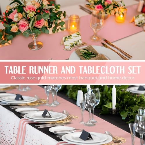 Breling 8 Pack White and Rose Gold Tablecloths and Satin Runners Set - Image 5