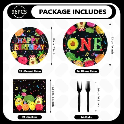 96 Pcs Dancing Fruit 1st Birthday Decorations for Girls Boys, Serves 24 - Image 2