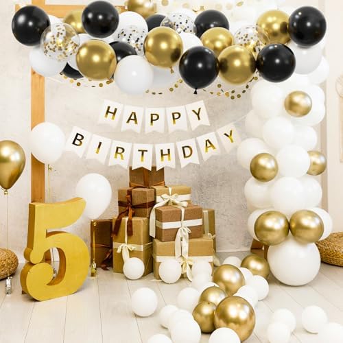 100pcs Black Gold and White Balloons with 12inch Metallic Gold and Black Confetti Balloons for Class of Graduation, 30th 40th 50th Birthday Party Decoration (with 2 Ribbons) - Image 5