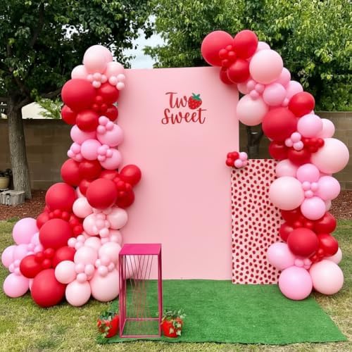 Strawberry Balloons Garland Arch Kit 163pcs with 27" Strawberry Foil Balloons, Red and Pink white Balloons for Sweet Girl Berry First Birthday Themed Baby Shower Strawberry Party Decorations - Image 5