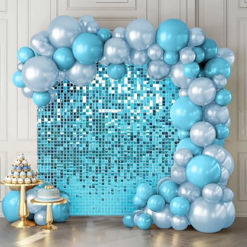 Shimmer Wall Backdrop Lake Blue 24Pcs Sequin Panels Decoration by KateBackdropforPhotography