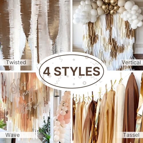 PartyWoo Brown Crepe Paper 10pcs 820 FT Boho Neutral White Streamers - Image 5