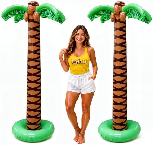 Playbees Giant Inflatable Palm Trees, 66 Inch (5.5 FT), 2 Pack, Tropical Luau Party Decorations for Beach, Poolside, Hawaiian Theme and Outdoor Events, Easy Inflation by Playbees