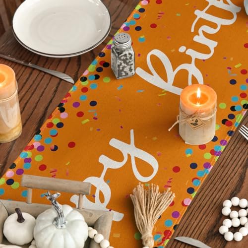 Artoid Mode Polka Dot Orange Happy Birthday Table Runner, Seasonal Fall Thanksgiving Kitchen Dining Table Decoration for Home Party Decor 13x72 Inch - Image 4