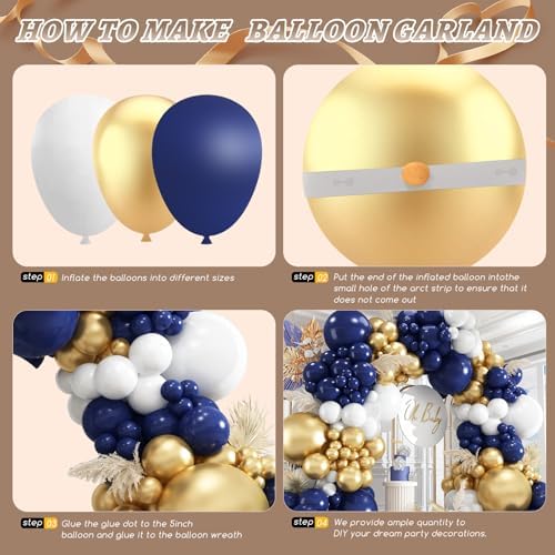 412Pcs Navy Blue and Gold Balloons Arch Garland Kit,5 10 12 18 inch gold and blue balloons for Birthday, Wedding, Graduation, Anniversary Decorations - Image 2