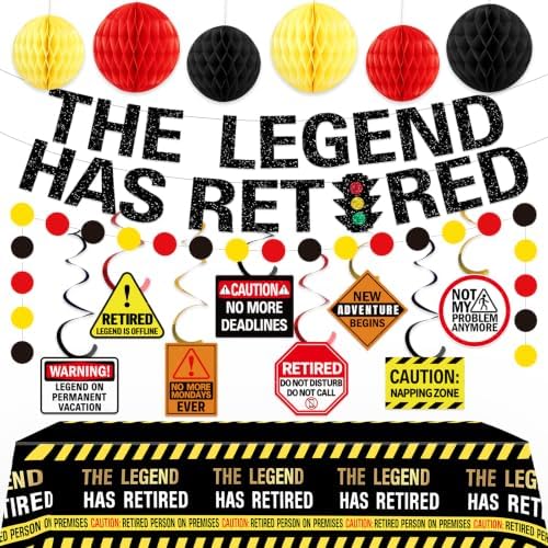 The Legend Has Retired Party Decorations, Funny Caution Warning Retirement Party Decorations Include Banner Tablecloth Hanging Swirls Honeycomb Balls Circle Garland for Coworker Boss Men Women Funny Warning Sign Theme Party Supplies by Unknown