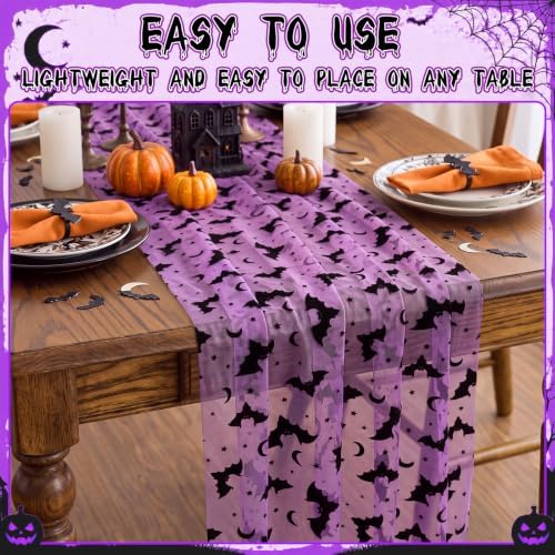 Remagr 3 Pcs Halloween Table Runner Flocked Lace, Bat Table Decor 30"x70" - Image 4