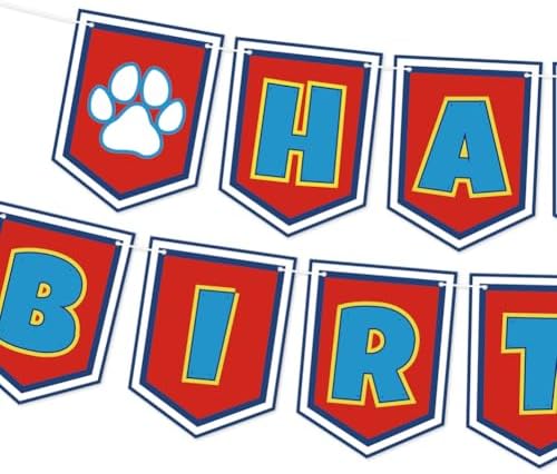 Cartoon Dog Paw Happy Birthday Banner- Cute Birthday Decorations for Boys, Cartoon Themed Happy Birthday Sign for Boys 1st 2nd 3rd Party Baby Shower - Image 2