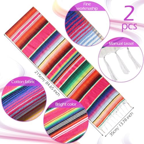 Tegeme 2 Pcs Mexican Table Runners 14 x 84 Inch Cotton,Fresh Style - Image 2