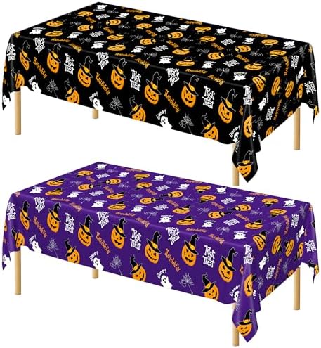 2 Pack Halloween Plastic Tablecloth 54 x 108 Inch Purple Black Tablecovers by QZYL