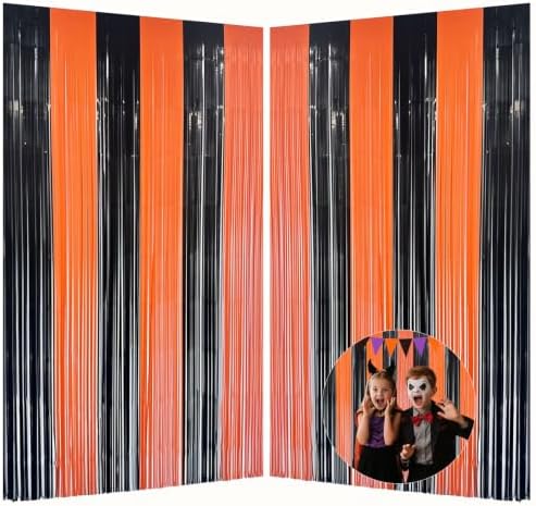 Halloween Party Decorations Indoor, Foil Fringe Tinsel Curtains Backdrop by Runkuai