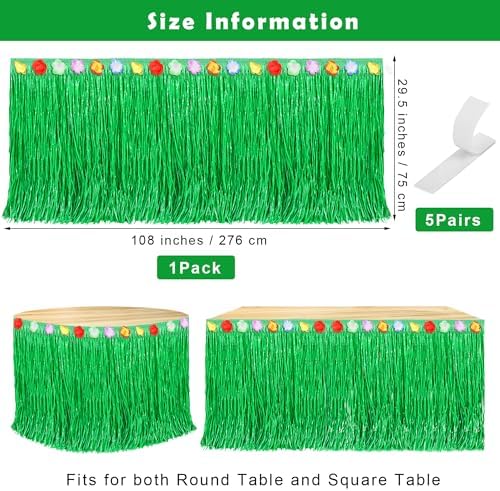 Fovths Luau Grass Table Skirt, Green, 9 Feet x 29.5 Inch - Image 2