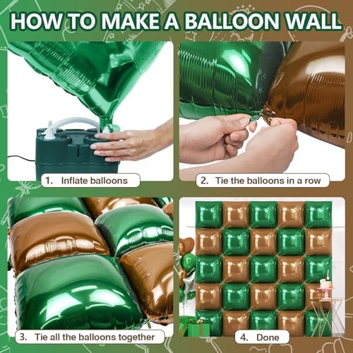 NISOCY 25PCS Dark Green and Brown Square Foil Baloons Wall Backdrop - Image 4