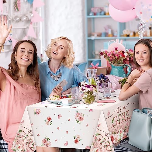 6 Pack Floral Baby Shower Tablecloth, It's a Girl Decorations, Pink Flower Party Backdrop, Plastic Disposable Table Cloth for Girl - Image 7