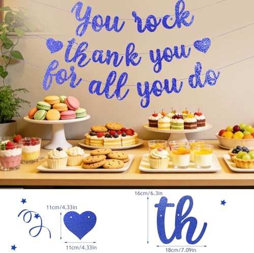 Pre-Strung You Rock Thank You For All You Do Banner - Glitter Employee Appreciation Decorations, Staff Teacher Nurse Recognition Party Supplies, Retirement Office Decor Sign, Large Cardstock Garland (Blue) - Image 4