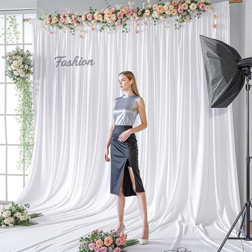 10x12ft White Backdrop Curtain Panels for Parties - Wrinkle Free Polyester Photo Curtain Backdrop Wedding Back Drop Fabric Drapes for Party Decorations Background for Photography - Image 7
