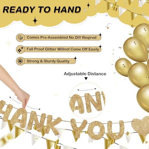 Fulmoon Pre Strung Thank You for All You Do Glitter Banner, Champagne Gold - Image 3