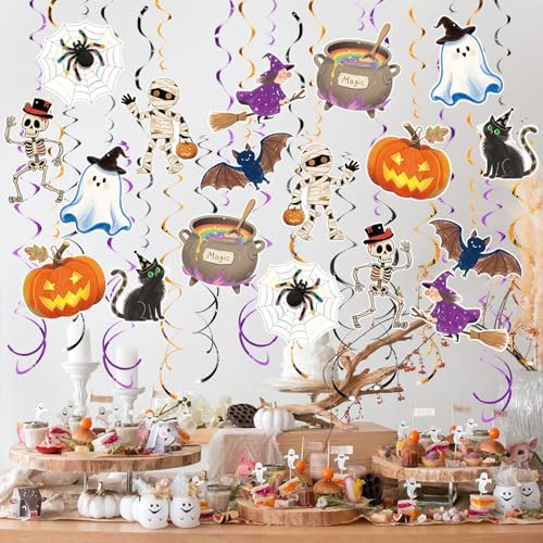 Halloween Hanging Party Decorations, 48 Pcs,Ceiling Decor Indoor Swirl Witches Cauldron Ghost Pumpkin Skull Cat Witch Party Supplies Sign,Black Purple Orange - Image 5