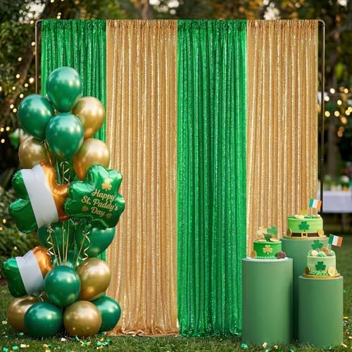 Green Sequin Backdrop Curtains-2 Panels 2FTx8FT Green Backdrop for St Patricks Day, Glitter Party Decorations Background Drapes for Wedding Birthday Anniversary Graduation Photo Booth Decor - Image 5