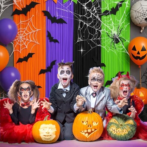 4 Packs Halloween Foil Fringe Curtain, Orange Black Purple and Green Metallic Tinsel Backdrop for Birthday, Baby Shower, Bachelorette, Halloween Party Decorations Favors Supplies Indoor Outdoor - Image 5