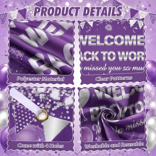 27pcs Welcome Back to Work Decorations Office Purple Welcome Back to Work Banner Balloons We Missed You So Much Backdrop Hanging Swirls Table Centerpieces Foil Balloons for Back to Work Office - Image 6