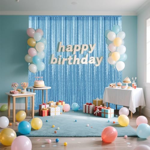 2×8FT-4PCS Blue Sequin Backdrop Curtains Panels, Photography Backdrop Glitter Curtains Fabric Background for Christmas Wedding Party Decor - Image 3