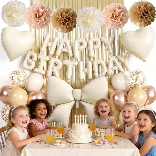 White Gold Birthday Decorations for Girls Women, Happy Birthday Balloons - Image 4