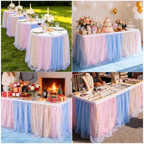 THARAHT Tulle Table Skirt 9FT 270CM Long for Rectangle Tables Round Tables Ruffle Desk Skirt for Princess Girls Birthday Party Cake Dessert Decorations Table Skirt - Image 6