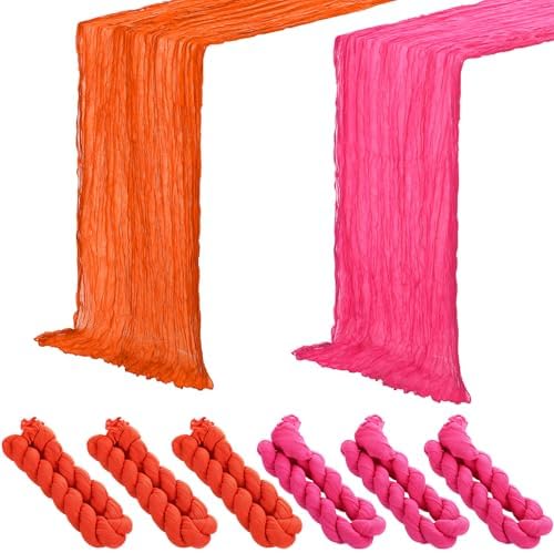 6 Pcs Hot Pink and Orange Cheesecloth Table Runners 118" by Windkream