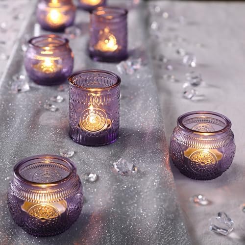 30pcs Assorted Purple Votive Candle Holders for Wedding Decorations, Boho Glass TeaLight Candle Holder, Wedding Table Centerpieces, Bridal Shower Decorations, Retro Purple Party Decor, Party Favors - Image 5