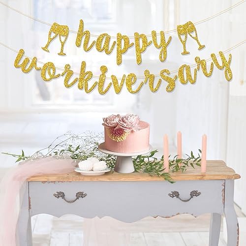 Happy Workiversary Banner - Office Work Party Supplies - Happy Work Anniversary Party Decorations - Gold Glitter - Image 3