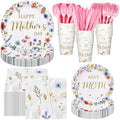 Yungyan 252 Pcs Mother's Day Wildflower Party Tableware Set Happy Mother's Day Floral Paper Plates Napkins Cups Forks Knives Cutlery for Party Decorations Supplies by Yungyan