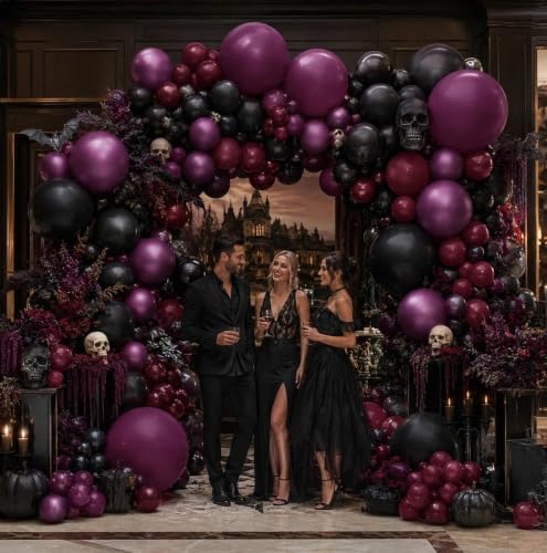 Dark Purple Black Balloon Double Stuffed Black Burgundy Plum Balloon Arch - Image 5