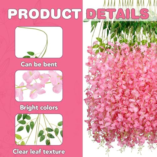 Alotiki Pink Wisteria Hanging Flowers, 12 Pack Fake Hanging Flowers - Image 3