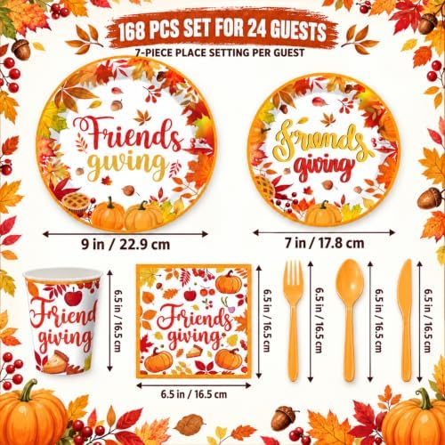168 Pcs Friendsgiving Dinnerware Set Party Supplies, Serves 24 - Image 2