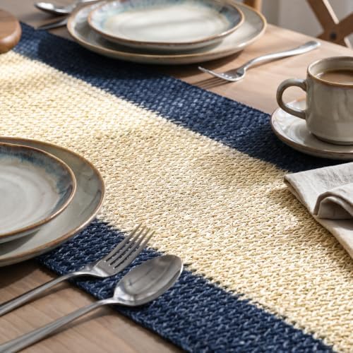 Artoid Mode Dark Blue Farmhouse Rustic Paper Braided Table Runner, Seasonal Woven Kitchen Dining Table Decoration for Home Party Decor 12x72 Inch - Image 3
