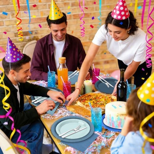 180Pcs Blue Paper Plates Party Supplies Paper Plates and Napkins Serve 60 - Image 4