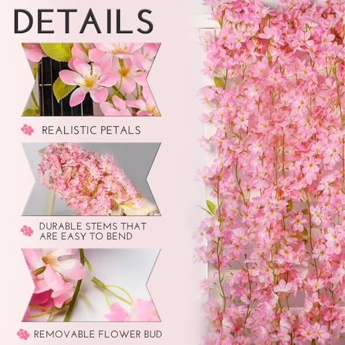 YRIOWMI 10PCS 59FT Artificial Silk Cherry Blossom Garland, Hanging Sakura Flower Vines for Wedding Party Home Arch Office Sakura Decor (Pink) - Image 3