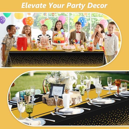 LANLISA Black and Gold Tablecloth Party Decorations 12 Pack, Disposable Table Cloths for Graduation Birthday Retirement Anniversary Party Decor - Image 6