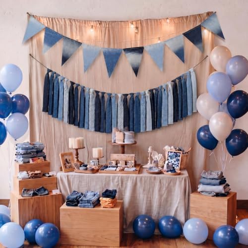 Thiccywoov 2 Pcs Denim Party Decorations Blue Jean Baby Shower Decorations Blue Jean Garland Banner Western Bows Triangle Tassel Hanging Flags, Denim and Diamonds Party Supplies - Image 4