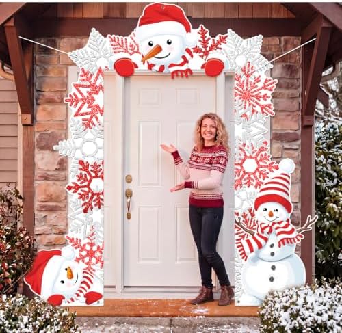 Peryiter 3 Pcs Christmas Door Decorations Snowflake Snowman Porch Banner - Image 6