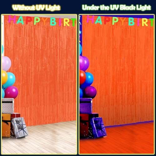 6 Pack 3.3Ft x 6.6Ft Orange Glow in The Dark Foil Fringe Curtain Backdrop Party Supplies, Fluorescent Macaron Metallic Tinsel Foil Streamers Curtain Photo Booth for Neon Birthday Party Decorations - Image 4