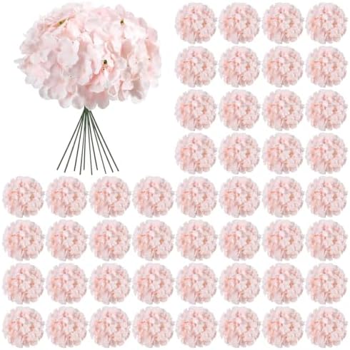 Auihiay 64Pcs Pink Hydrangea Artificial Flowers Bulk, Silk Hydrangeas by Auihiay