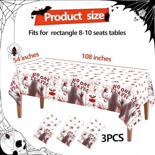 3Pcs Halloween Bloody Handprint Plastic Tablecloth, 54x108 Inch - Image 3