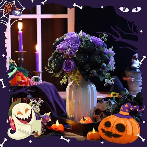 Geosar 8 Bundles Artificial Peonies Flowers,Black, Purple - Image 4