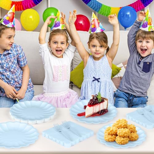 75 Pcs Blue Paper Plates and Napkins, Tableware Set Serve for 25 Guests - Image 6