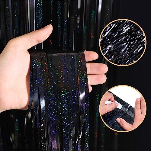 10 Pack Black Backdrop Curtain 3.2ft x 8.2ft Metallic Tinsel Foil Fringe Curtains Photo Booth Background for Birthday Party Decoration Baby Shower Engagement Wedding Christmas Decoration (Black) - Image 4
