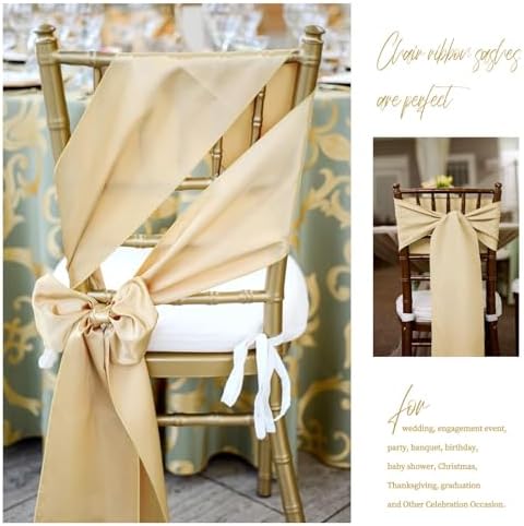fani 60 PCS Satin Chair Sashes, 7x78 Inch, Champagne - Image 6